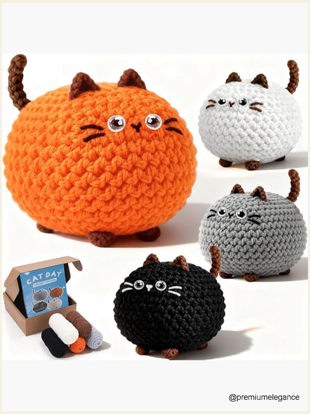 Crochet Kit for Beginners - 4 Cat Family with Video Tutorials, Extra Yarn